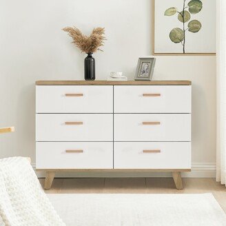 RASOO Modern 6-Drawer Dresser Cabinet, Beech Handles and Feet