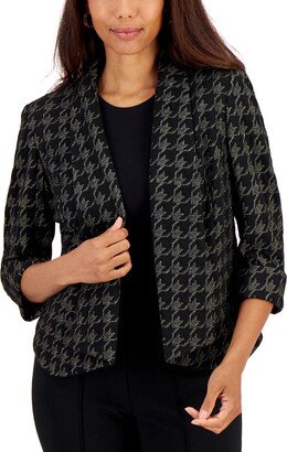 Petite 3/4-Sleeve Metallic Houndstooth Blazer - Black/Gold