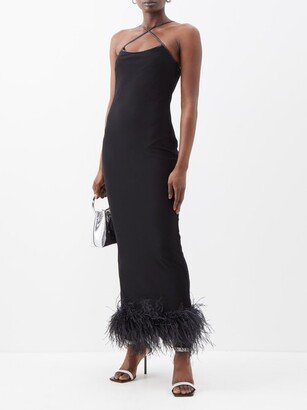 Arya Leather-strap Ostrich-feather Dress