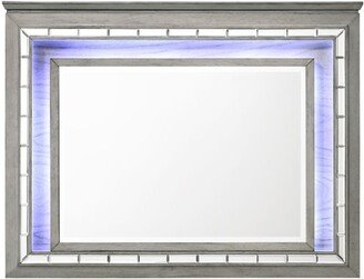 48 Inch Wood Mirror, LED, Mirrored Trim, Landscape, Light Gray