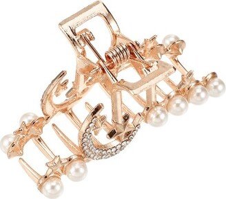 Unique Bargains Women's Metal Faux Pearl Moon Shape Hair Clips Rose Gold Tone 1 Pc