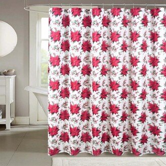 RT Designers Collection Christmas Holly Poinsettia Slub Shower Curtain 70 x 72 White