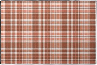 Door Mats: Pumpkin Spice Plaid Door Mat, Brown