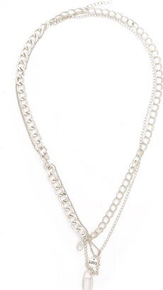 Multiple Chains & Padlock Pendant Set Necklace Silver