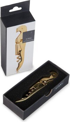 24k Gold Plated Signature Double Hinged Corkscrew Wine Bottle Opener and Foil Cutter, Waiter’s Corkscrew Wine Key, 4.75