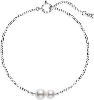 18K White Gold & 5MM Round White Akoya Cultured Pearl Station Bracelet