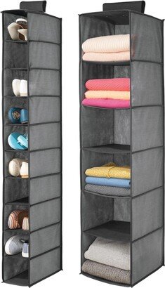 mDesign Fabric Over Rod Hanging Closet Storage Organizers Set of 2 - Charcoal/black