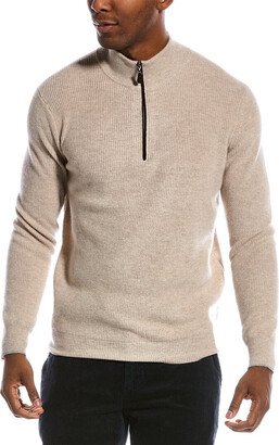 Suede-Trim Cashmere Mock Sweater-AL