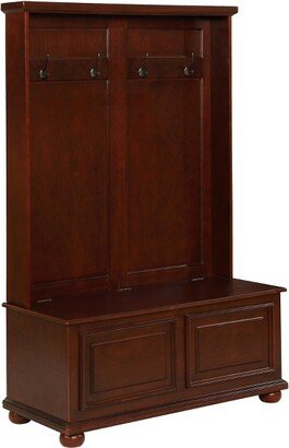 Samuel Traditional Entryway 4 Double Hooks Storage Bench Top Shelf Hall Tree Cherry - Powell