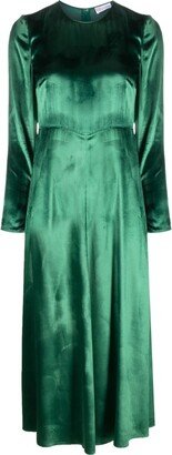 Velvet-Effect Long-Sleeve Midi Dress