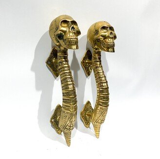 Unique Skull Door Handle, A Pair Golden Door Handle, Brass Black Skull Gifts For Him, Gifts Her