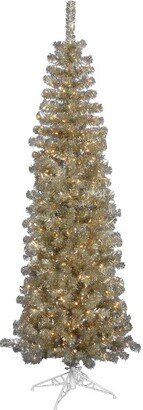 6.5' Champagne Pencil Artificial Christmas Tree, Warm White Dura-lit LED Lights.