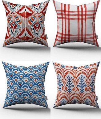 Modern İkat Pillow Covers, Throw Pillows, Red Blue Cover, Sofa Euro Housewarming Gift