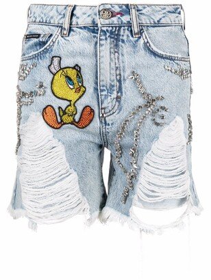 Looney Tunes-embellished denim shorts