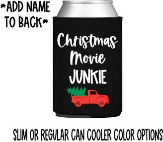 Christmas Movie Junkie Can Cooler - Coozie Lifetime Hallmark Inspired Red Truck Christmas Movie Watching Slim Skinny Favor