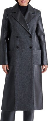Double Breasted Faux Leather Coat-AB