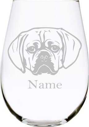 Puggle Dog With Name 17 Oz. Stemless Wine Glass