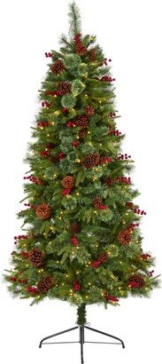Norway Mixed Pine Artificial Christmas Tree with 350 Clear Led Lights, Pine Cones and Berries
