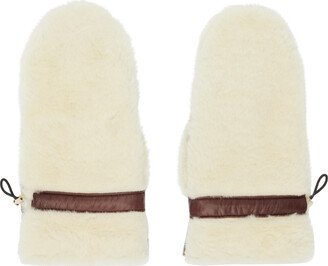 Beige & Brown Paneled Shearling Mittens