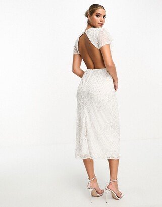 Beauut Bridal embellished midi dress with open back in ivory