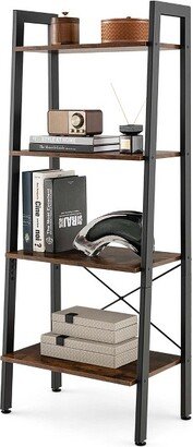 4-Tier Bookshelf Industrial Display Storage Shelf Plant Flower Stand Metal Frame Brown