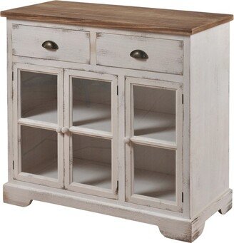 3 Door/2 Drawer Shabby Chic Window Pane Cabinet Antique White/Natural