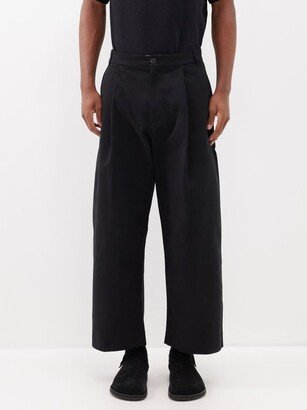 Sorte Pleated Cotton-twill Wide-leg Trousers-AA