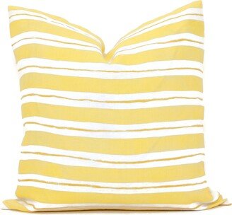 Yellow Stripe Decorative Pillow Cover, , Eurosham Or Lumbar, Linen Throw Pillow Cushion