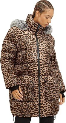 Ozzy Mid-Length Puffer Jacket (Leopard) Women's Coat