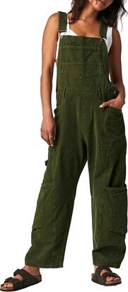 UAURORAO Women Denim Bib Overall Casual Adjustable Strap Denim Jumpsuit Loose Fit Straight Leg Overall Jean Pants Streetwear (X Overalls Army Green