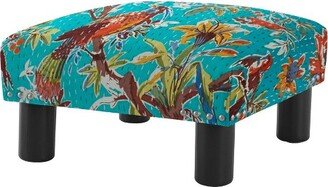 Jules 16 Square Accent Footstool Ottoman, Teal Blue Tropical Floral