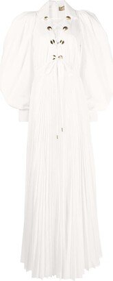 Puff-Sleeved Pleated Long Dress