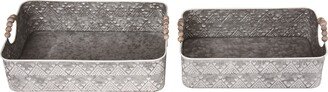 Metal 16.5 Silver Spring Whitewashed Nested Trays Set of 2