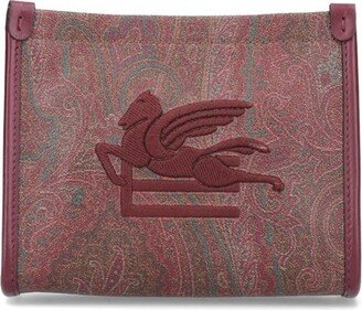 Paisley-Embroidered Zipped Pouch