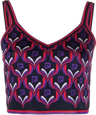 Rabanne Monogram Intarsia-Knit Crop Top