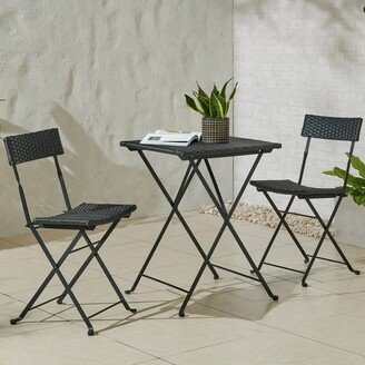 Austiom Leading LLC 3-Piece Rattan Wood and Steel Cafe Table and Chairs