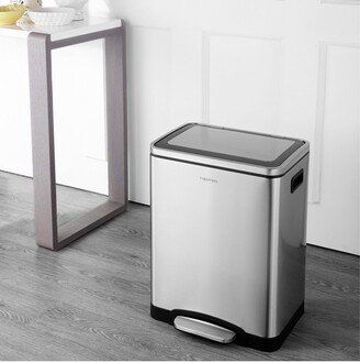 Elmo Rectangular 8-Gallon Double Bucket Trash Can with Soft-Close Lid, Stainless Steel