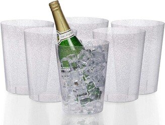 Crown Display Plastic Sparkle Ice Bucket- Silver Glitter 96 Ounce-6 Pack