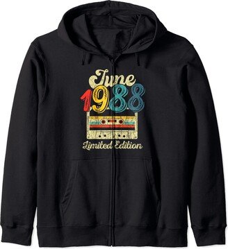 35 Years Old Gifts Retro June 1988 Cassette 35th Birthday Zip Hoodie