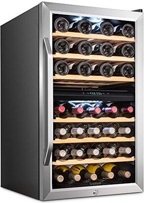 43 Bottle Wine Cooler Fridge, Dual Zone Refrigerator, Silver