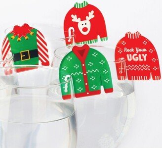 Big Dot of Happiness Ugly Sweater - Holiday and Christmas Party Beverage Tags - Acrylic Drink Markers - Set of 20