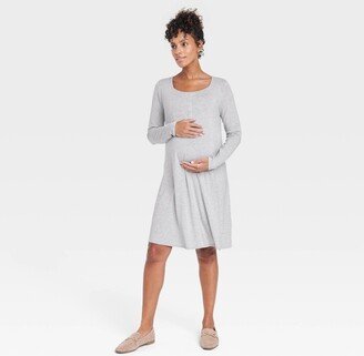 Long Sleeve Nursing Henley Maternity Dress - Isabel Maternity by Ingrid & Isabel™ Gray L