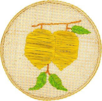 Washein Set X 4 Natural Straw Woven Yellow Lemon Fruits Round Placemats