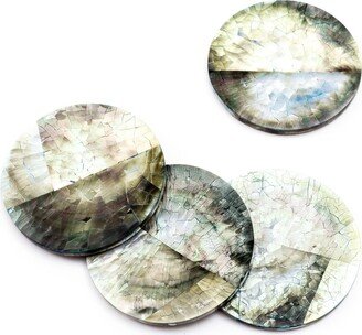 Likhâ Pieza Mother-Of-Pearl Coasters Iridescent Grey Set Of 4