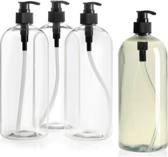 Okuna Outpost 4 Pack Large Plastic Bottles with Black Pumps for Shampoo and Conditioner, Refillable Body Wash Dispensers (32oz / 1 Liter)