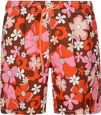 Graphic Printed Drawstring Swim Shorts