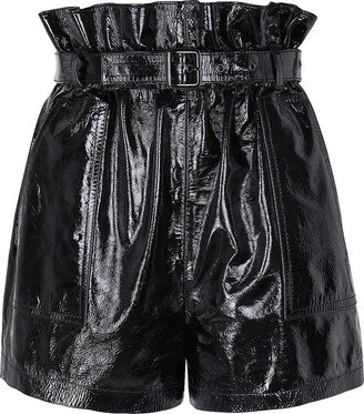 Leather Belted High-waist Paperbag Bermuda Short Shorts & Bermuda Shorts Black