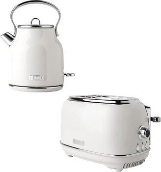 Heritage 1.7 Liter Electric Kettle with 2 Slice Bread Toaster, White