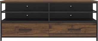 Phoniq TV Stand For TVs up to 60 Wood Veneer Metal and Glass Black - Room & Joy