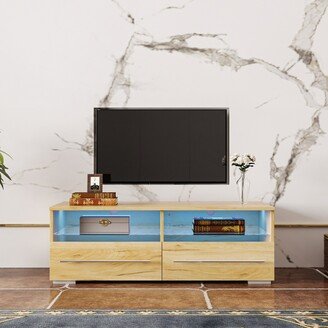 RASOO Modern TV Cabinet with Color-Changing LED Lights and Two Spacious Drawers for up to 43-inch TVs-AA